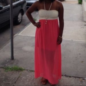 Pink and cream dress. Strapless and back showing!